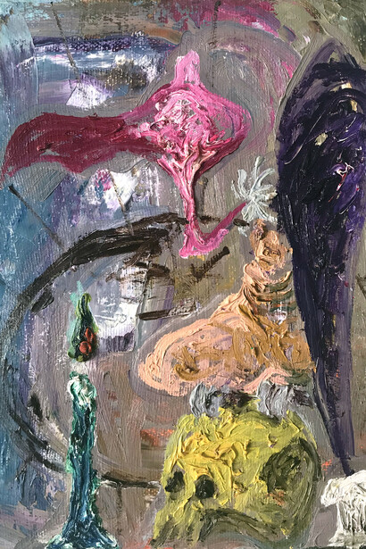 Manuel Ocampo, Vulture Culture 1, 2017, oil on canvas, 40 Χ 30 cm. Courtesy of AD gallery