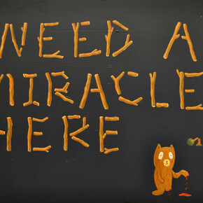 Atsushi Kaga, Need a miracle here, 2012, Acrylic on board, 28 x 35 cm / (11 x 13¾ in), Photo courtesy of the artist and mother’s tankstation, © the artist