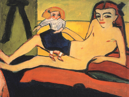 Erich Heckel, Allemand, 1883 – 1970, Fränzi a la poupée (Mädchen mit Puppe), 1910, Huile sur toile, 65 × 70 cm, Sabarsky Collection, courtesy Neue Galerie New York, © Succession Erich Heckel / SODRAC (2014)