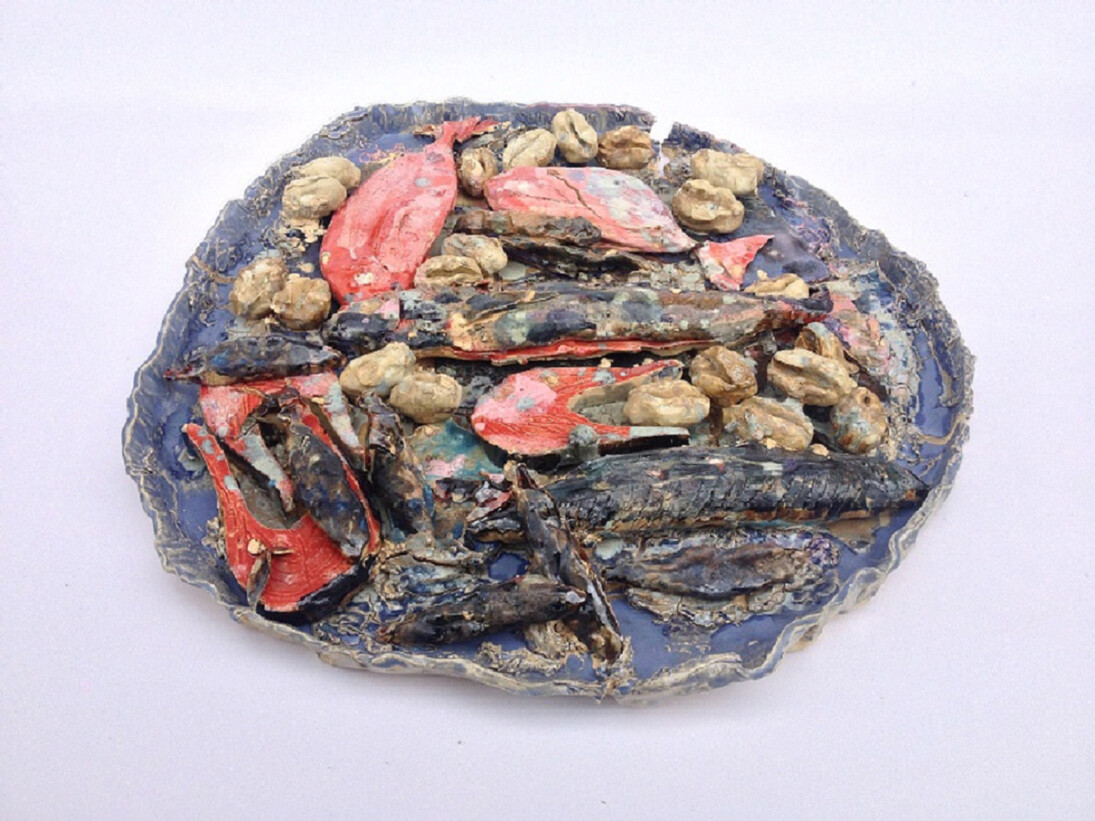 Jesse Wine, I Really Care III, 2014, glazed ceramic, 22 x 21 x 3 in (55 x 53 x 7 cm)