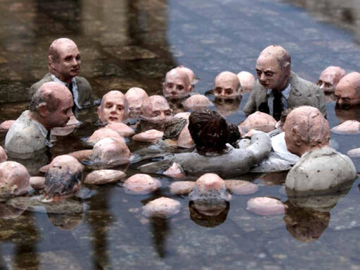 "Follow the leaders" (parte de "Cement eclipses") instalación de Isaac Cordal