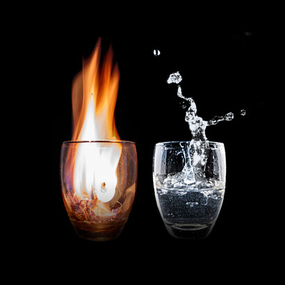 Fuego y agua, elementos clásicos que corresponden a los temperamentos colérico y flemático