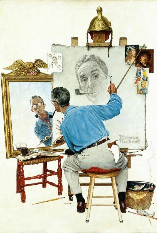 Norman Rockwell. Triple Self-Portrait. Cover illustration for The Saturday Evening Post, February 13, 1960. © 1960: SEPS. Norman Rockwell Museum Collections