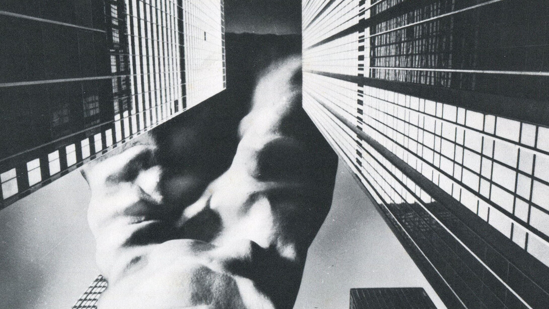 Francesco Somaini, Carnificazione di un'architettura: martirio. Grande edificio per servizi pubblici costituente immagine antropomorfica emergente, 1975-1976, fotomontaggio, 800 x 800 mm Archivio Francesco Somaini. Courtesy of La Triennale di Milano