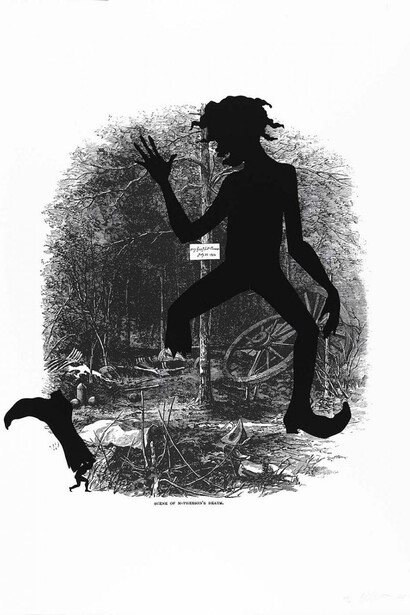 Kara Walker, Scene of McPherson's Death, from the portfolio Harper's Pictorial History
of the Civil War (Annotated) 2005, Offset lithograph and screenprint on paper, 53 x 39 inches, Smithsonian American Art Museum,
Museum purchase through the Luisita L. and Franz H. Denghausen Endowment © 2005 Kara Walker