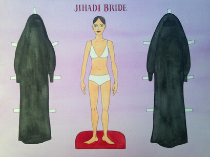 Patricia Fabricant, Jihadi Bride, 2015. Gouache on paper, 12 x 16 in.
