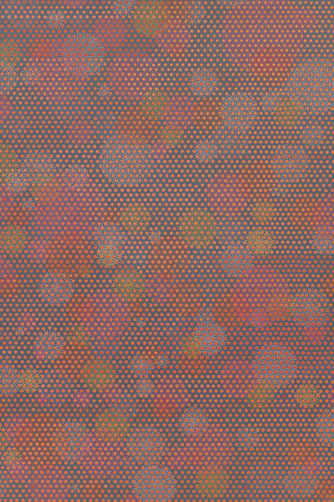 Bharti Kher, Start stop, start stop, be still, 2013, Bindis on board, 98 1/8 x 74 1/8 x
2 3⁄4”. Courtesy of Hauser & Wirth, London, Zürich