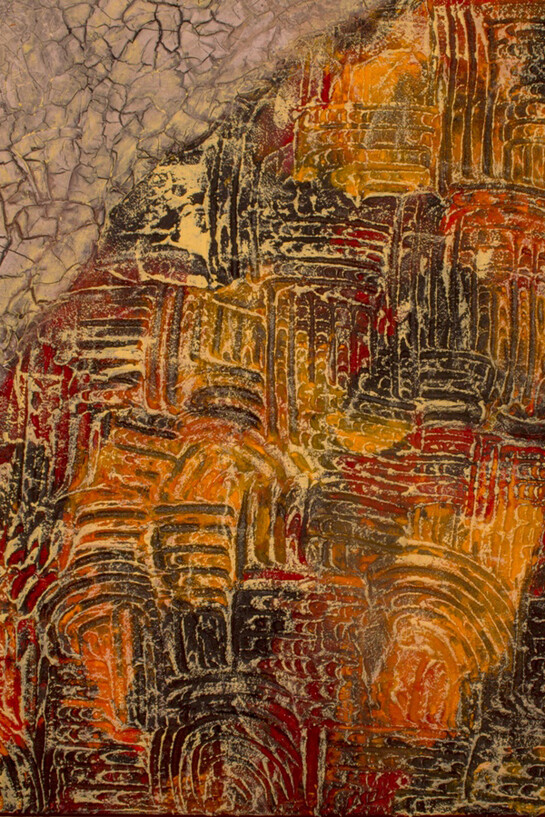 Marina Berra, Oltre il cancello, 2015, tecnica mista su tela, 60x60 cm
