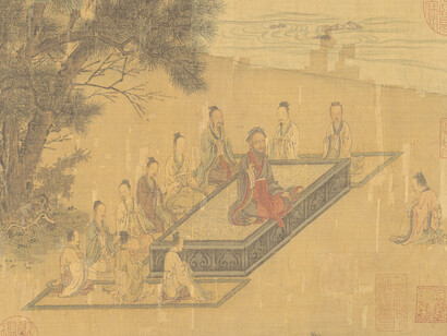 Zengzi arrollidándose ante Confucio
