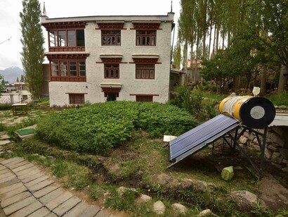 Solar water heater in Ladakh - decentralised renewable energy can provide most needs of a localised econony @ Ashish Kothari