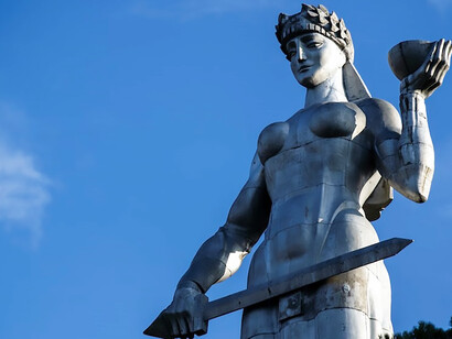 This symbol of maternal strength and national spirit welcomes visitors with open arms, embodying the warmth and resilience of the Georgian people, Tbilisi, Georgia