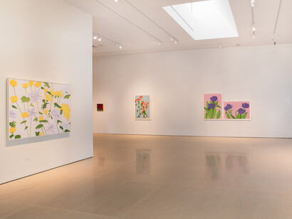 Alex Katz: Flowers at McClain Gallery, installation view, photo by Allyson Hunstman. Courtesy of McClain Gallery, Houston, Texas