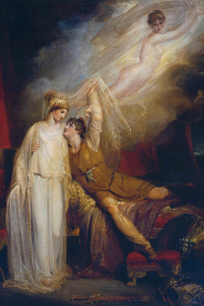 Richard Westall- La reconciliación de Helena y Paris después de su derrota por Menelao