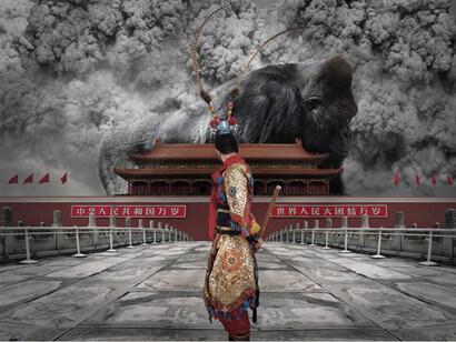 Chi Peng, The Monkey King 4/10, C-print mounted on aluminum, framed 48 ½ x 64 ½ in. Courtesy of Robischon Gallery