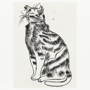 Andy Warhol, Seated Cat, c. 1956, Ink and graphite on scrap paper, 18 x 14 1/2 inches (paper) (45.7 x 36.8 cm). © The Andy Warhol Foundation for the Visual Arts, Inc. Courtesy Anton Kern Gallery, New York