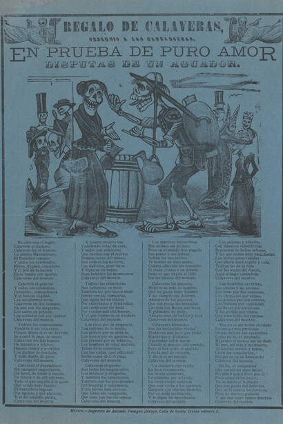José Guadalupe Posada and Manuel Manilla, In proof of true love, a watercarrier skeleton arguing with a woman (Posada); Two skeleton angels in upper corners (Manilla), ca. 1890–1896. Courtesy of the Metropolitan Museum of Art