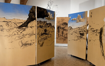 Visual documentation of EMBERS / BRACI, a collaborative 2026 performance-installation by Nikhil Chopra and Uriel Barthélémi at Galleria Continua. Courtesy of the artists and Galleria Continua. © Francesco Raco