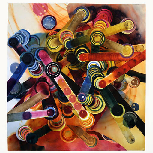 Rosemarie Fiore, Smoke Painting #37, color smoke fireworks residue on paper, 38x35.5, 2013