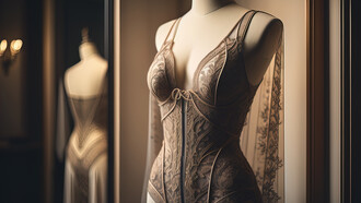 A mannequin with a Renaissance-inspired corset