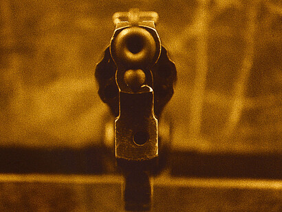 De la Serie «Inventario», (2005-2007)
Decomiso. Revolver Hi Standard, Sentinel R-102, Calibre 22 LR, No 11862454,
Homicidio / 2 de marzo 1988;
plata y gelatina / virada al sepia: 100 x 150 cm. Imagen cortesía del artista