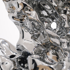 Zhan Wang, Artificial Rock #112, 2006, Stainless steel and wood, 30.5 x 18 x 10 inches. Courtesy of the artist and Haines Gallery 