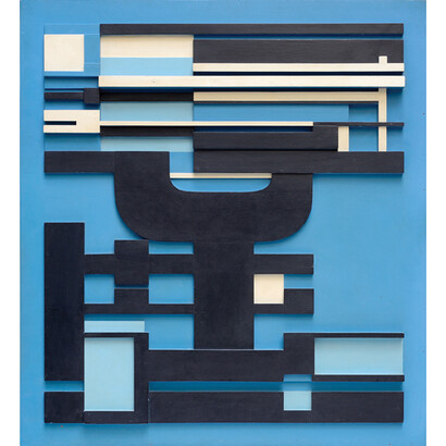 Wifredo Arcay, “Etnairav” (project for mural), 1959, Latex paint on plywood in relief, 90 x 82 x 8 cm (35 3/8 x 32 1/4 x 3 1/8 in)