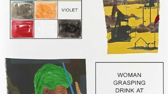 John Baldessari, Storyboard (In 4 Parts): Woman Grasping Drink At Table, (Rear View / Head), 2013, Varnished inkjet print on canvas with acrylic and oil paint, 205,7 x 210,2 cm, 
Copyright John Baldessari, Courtesy Sprüth Magers Berlin London