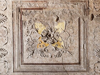 Dettaglio della decorazione della Sala degli stucchi, Villa Adriana, Tivoli, Italia