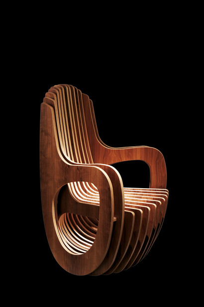 Cyrille Najjar,Throne, 2014, walnut and plywood, 70 x 70 x 82 cm, Courtesy Smogallery