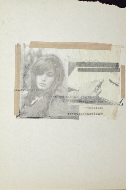 Astrid Klein,
Untitled (powerless...), detail, 1979,
Photowork,
168 × 126 cm,
66 1/8 × 49 5/8 inches,
179.5 × 137 × 5 cm (framed),
70 3/4 × 54 × 2 inches (framed),
Edition 3/3 + 1 AP
© Astrid Klein.
Courtesy the artist and Sprüth Magers.
Photo: Timo Ohler