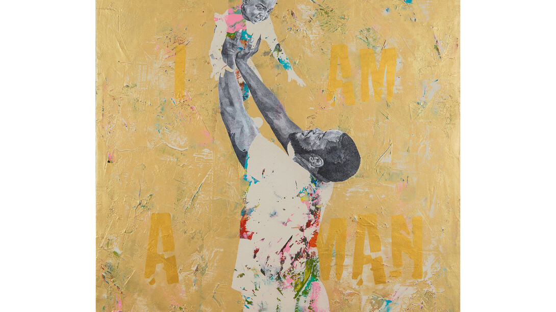 Jerome Soimaud, I AM A MAN, acrylic & graphite, 80 x 70 inches, 2014. Courtesy Yeelen Gallery