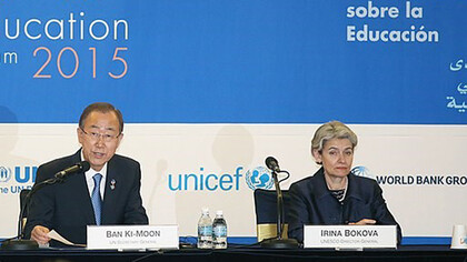 Ban Ki Moon and Irina Bokova from World Education Forum, 2015, Seoul, Republic of Korea
