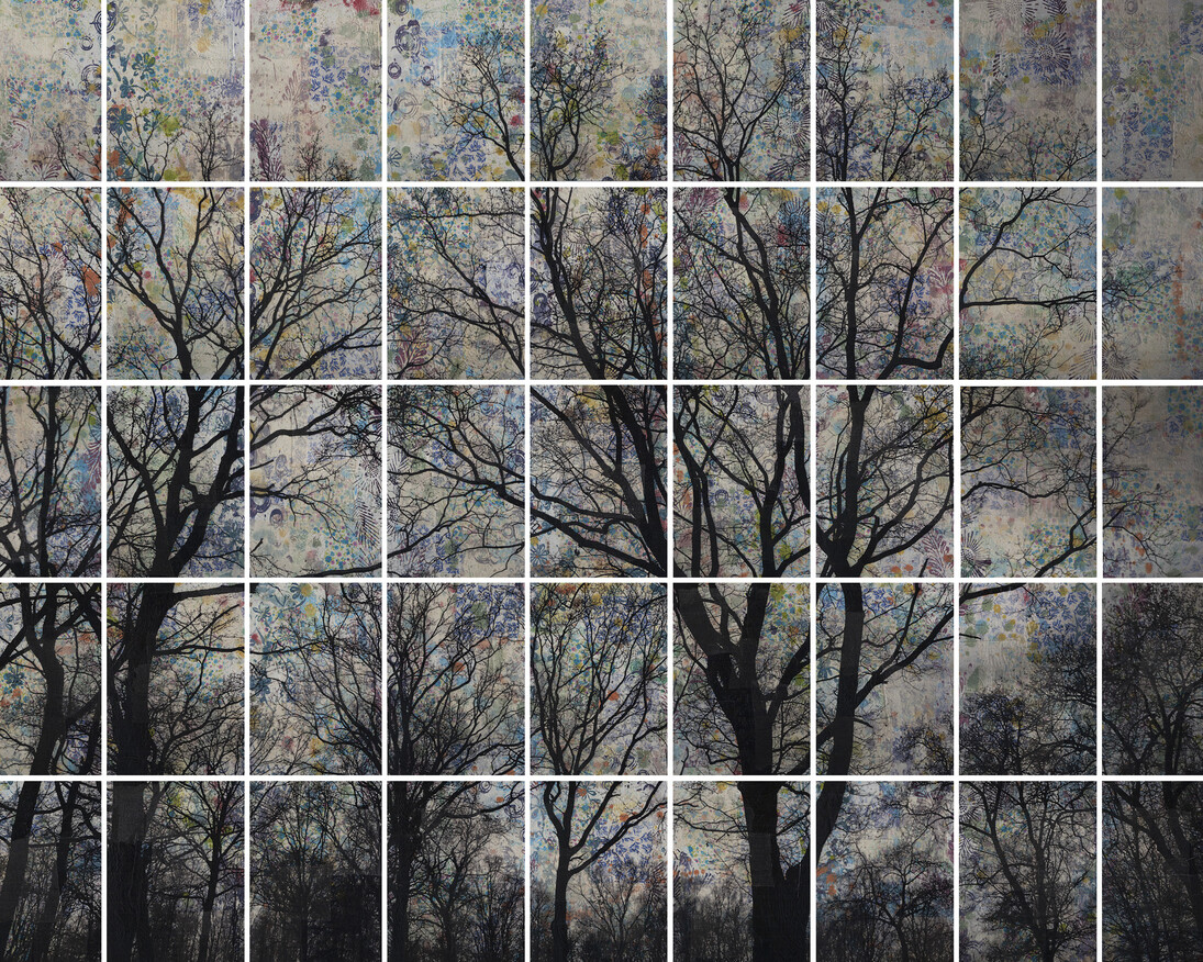 Manuel Felisi, Alberi 2016, tecnica mista su tela, cm. 183x295.