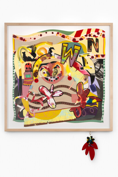 Amy Boone-McCreesh, Cloth Napkin Sampler (Win Win Win), 22x22 inches, mixed media and collage on paper, mixed media charm, 2021. Courtesy of the artist and Pentimenti



