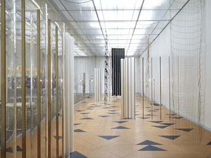 Installation view of Leonor Antunes: I Stand Like A Mirror Before You