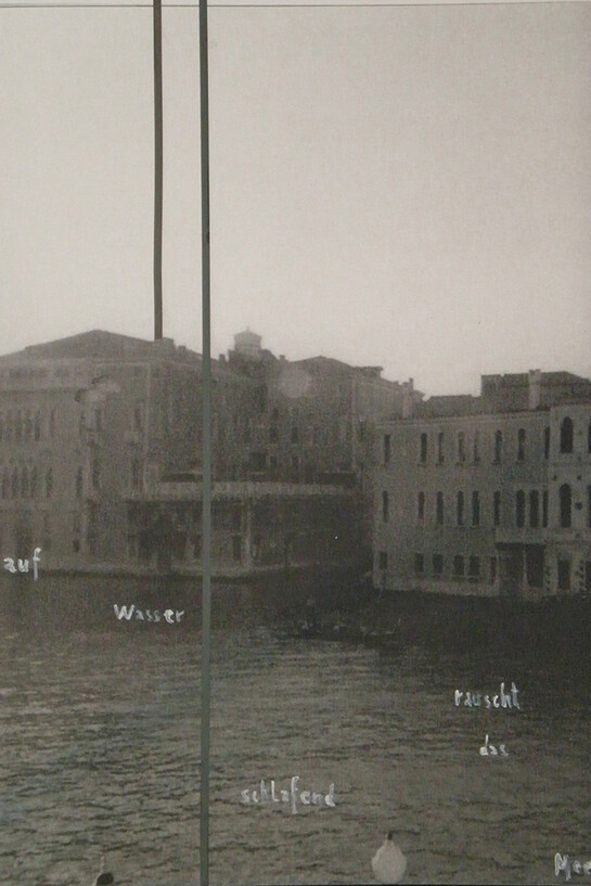 Gregor Hildebrandt, Im Raum (auf Wasser...), 2004, cassette tape on ink jet print, 53 x 41 cm (framed)