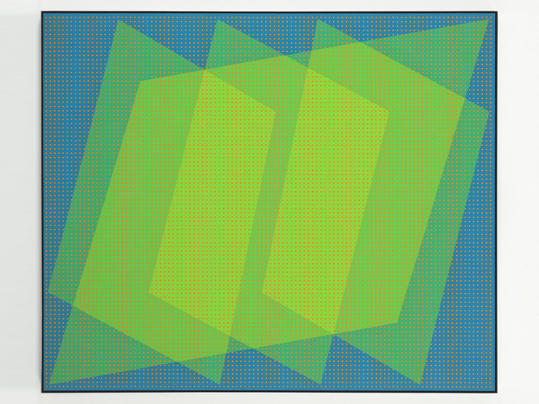 Julian Stanczak, Aloft See Through II, Acrylic on canvas, 50 1/8 by 60 in.  127.3 by 152.4 cm.
