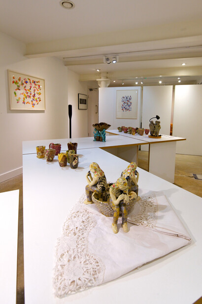 Installation image of Carol McNicoll and Jacqueline Poncelet at Marsden Woo Gallery (2014) image © Philip Sayer, courtesy of Marsden Woo Gallery