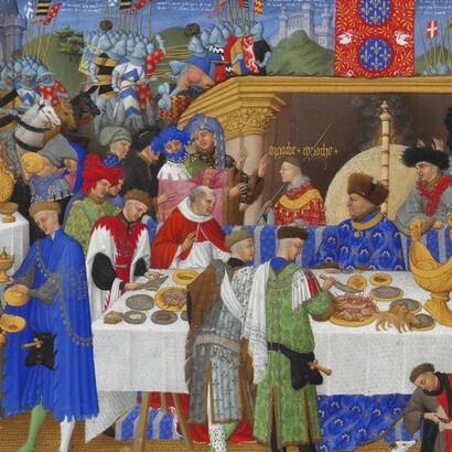 Representación del mes de enero dentro de «Las muy ricas horas del Duque de Berry», libro iluminado de principios del siglo XV cuyos autores fueron los heranos Limbourg