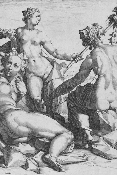 Jan Muller; Las tres Moiras, Cloto,  Láquesis y Átropos, c. 1589 (detalle)