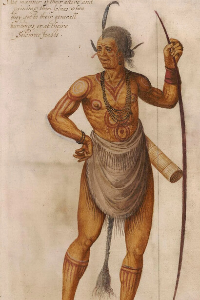 John White, a North Carolina Algonquian werowance (leader), about 1585–90. Courtesy of the British Museum