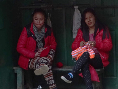 Girls knitting