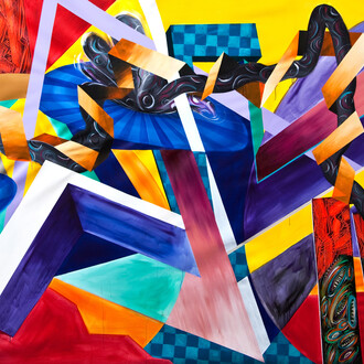 Athier, Push and Pull 1, 2013, Acrylic on canvas, 200 x 430 cm