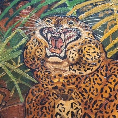 Antonio Ligabue, "Leopardo con indigeno", dettaglio, 1956