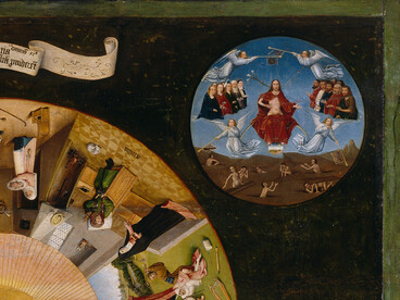 Ce tableau des péchés capitaux (vers 1505-1510) condense la violence des comportements humains et leurs conséquences symboliques, captées dans une seule composition circulaire