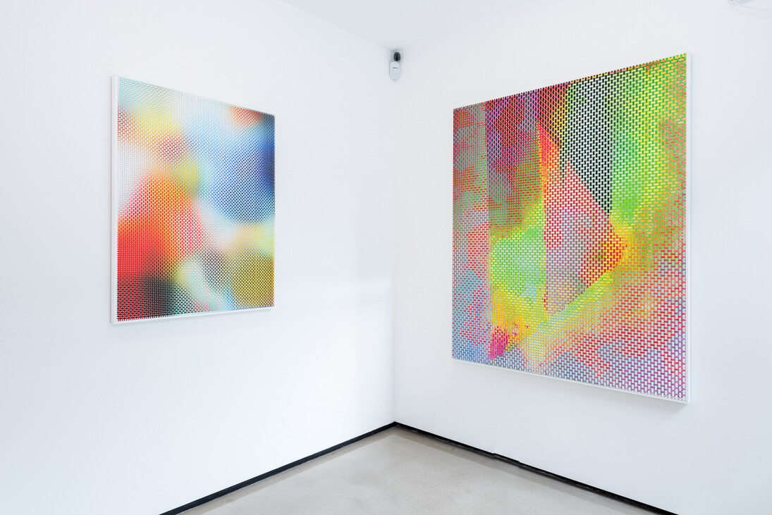 Christoffer Joergens, Vidid Abstraction With Triangle, Two Pigment Prints On Canvas Manually Cut And Woven Together(2016)
