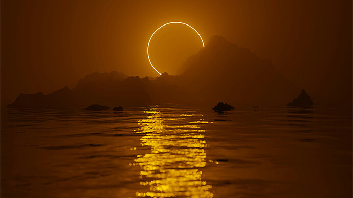 Eclipse refletido no mar. Dali, podia ver o Atlântico e como o Sol e a Lua se refletiam nele