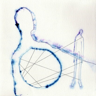Sophie Hurst, Myself and I (ties), watercolor and sewn thread on paper, 21 X 21 cm, 2012