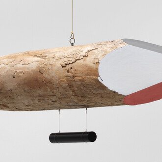 Olafur Eliasson, Crossing-paths compass, 2018. Driftwood, magnets, paint (white, red, green, black), 32 x 117 x 21 cm, unique.© Olafur Eliasson. Photo by Jens Ziehe, Berlin. Courtesy the artist and neugerriemschneider, Berlin.
 