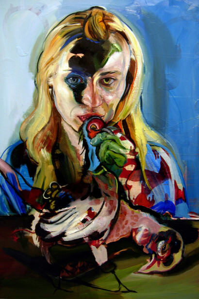 Natalie Frank [American, b. 1980], Woman with Bird, 2014, Oil on canvas, 45 x 32 inches, 114.3 x 81.3 cm